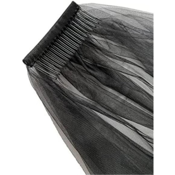 BLACK Lace Veil Tulle Sheer With Comb 02 main image 5